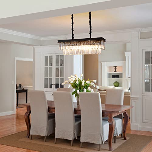 Image of Rectangular Crystal Chandelier Dining Room Black Rectangle Pendant Light