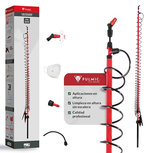 PULMIC Lanza Telescópica Pulverizador 5 Metros. Ergonómica. Extensible. Profesional. Ajustable hasta 5m. Aplicaciones en Altura. Ultra Ligera. Compatible con cualquier sulfatadora para fumigar.