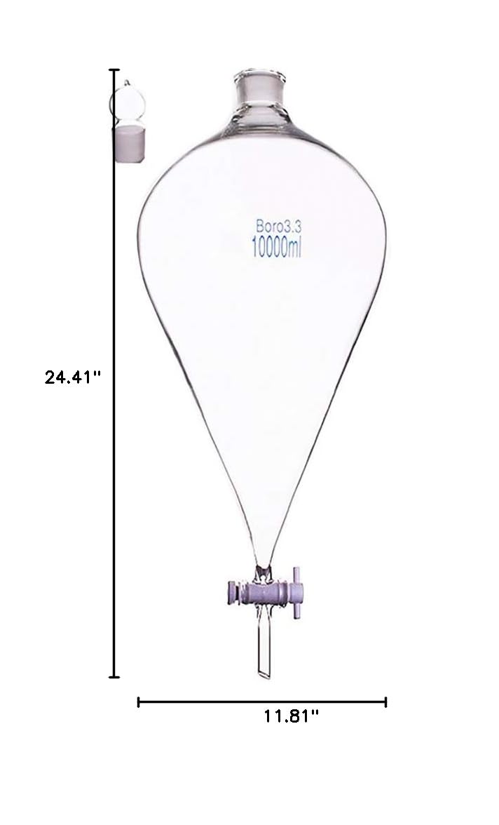 Borosilicate Glass 10000ml / 10L Conical Separatory Funnel with PTFE stopcork