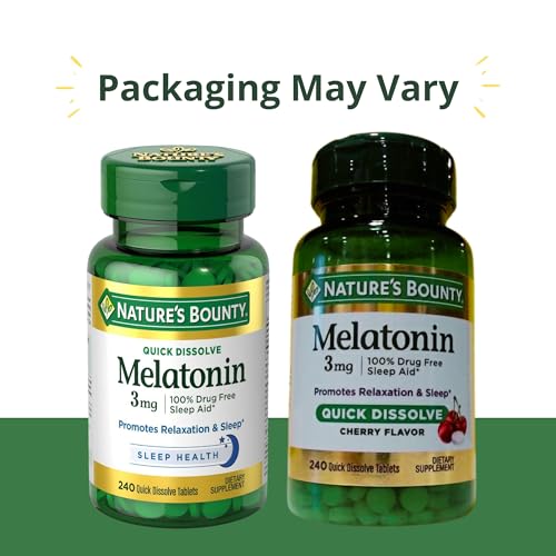 Nature's Bounty Melatonin 3mg Quick Dissolve, Sleep Aid Supplement, Sleep Aids for Adults, Cherry Flavor, 240 Count (Pack of 1) - Image 3