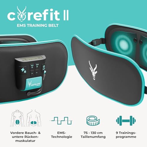 Beurer Corefit II by Antelope EMS-Trainingsgürtel, gezielte Stimulation der Bauch- und Rückenmuskulatur, effektiv für Muskelaufbau & Fettverbrennung, 9 Trainingsprogramme, für Männer und Frauen