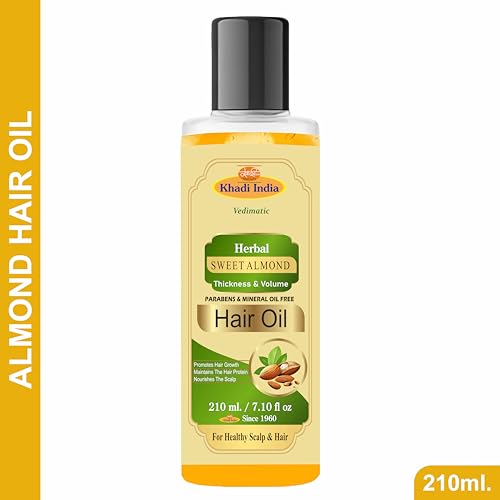 Image of Khadi Natural Herbal Almond Massage Oil For Full Body Massage,Skin Lightening ,Brightening ,With Olive, Jojoba Oil|Remove Acne|Powerful Moisturizer- Stress Releif Oil,Relax Body & Mind,Pain Relaif-Women /Men (Pack Of 2 - 420 ml., Sweet Almond Oil)