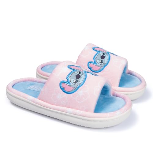 Disney Lilo & Stitch Kids Slipper Slides Plush Comfort Indoor Outdoor Sandals with Adjustable Heel Strap Cozy Blue Furry Slides for Toddlers and Kids - 1