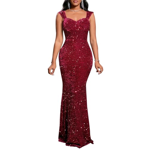 Dasmzper Women’s Sequin V-Neck Mermaid Evening Gown