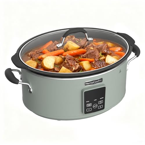 Image of HOMECOOKIN Slow Cooker, Extra Large 10 Quart Programmable Slow Cookers with Timer, Dishwasher Safe Glass Lid & Crock, Kitchen Appliance for Families and Gatherings, Olive