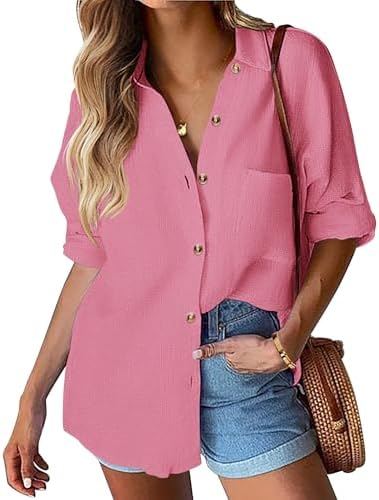 Chemise Ample Femme à Boutons - Col Classique, Manches Courtes, Tunique Longue Décontractée, Blouse Blanche Élégante Pour Été
