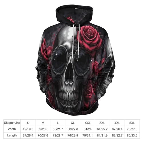 Sweat à capuche 3D horreur roses crânes pull Harajuku unisexe - 6