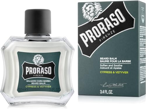 Proraso Beard Balm, Cypress & Vetyver, 100ml, Fresh Scented Beard Balm for Men Softens, Protects and Eases Itching and Discomfort, Made in Italy