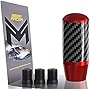 Mega Racer 100% Real Carbon Fiber & Red Aluminum Shift Knob - for Buttonless Automatic and 4, 5, 6 Speed Manual Transmission Vehicles, Black Carbon Fiber Grip with Red Top and Bottom, 1 Piece