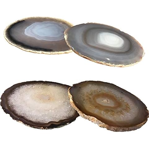 Kooalo Agate Coasters- Set of 4 Unique and Beautiful Drink Coasters from Round Brazilan Agate Geodes. Cover
