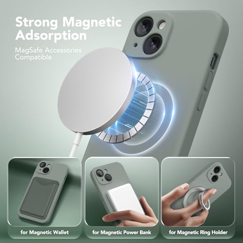 Image of Magnetic for iPhone 15 Plus Case, Compatible with MagSafe, [Full Camera Protection][Screen Protector] Silicone Shockproof Protective Phone Case for iPhone 15 Plus 6.7 inch, Calke Green