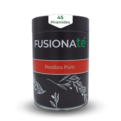 FUSIONATE Rooibos Puro, Lata de 45 pirámides Bolsitas de Té, Bebida Relajante Sin Cafeína de Sabor Suave, Dulce y Terroso, 100% Natural, Rico en Antioxidantes