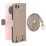 HanaRo iPhoneSE2 用 SE 用 iPhoneSE3 用 ケース スマホケース 鏡付き 手帳型ケース くすみカラー ショルダー ミラー ﾍﾞｰｼﾞｭ×ﾋﾟﾝｸ