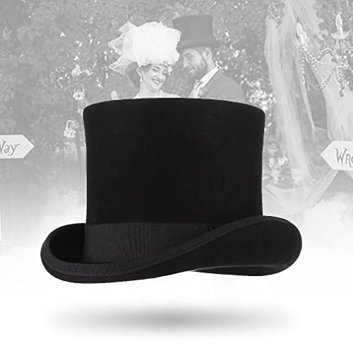 Gemvie Men 100% Wool Mad Hatter Satin Lined Black Top Hats 6.7" High Topper Hat #TOP2