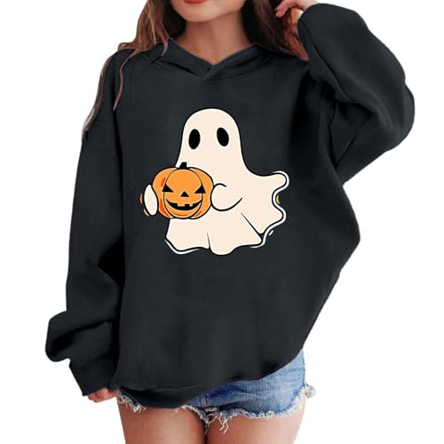Teen Girls Halloween Ghost Printed Hoodies Spooky Season Sweatshirt Pumpkin Print Cute Casual Trendy Pullover2