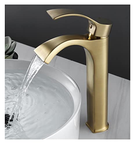Robinet de bassin cascade or brossé en laiton massif avec mitigeur eau chaude et froide salle de bain