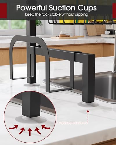 Sakugi Over The Sink Dish Drying Rack - Adjustable 3 Tier XX-Large Capacity Stainless Steel Drainer with Cutlery & Utensil Holders, Kitchen Storage & Organization, 31.5"-39.5"L x 12"W x 30.5"H, Black
