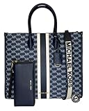 Michael Kors Mirella Large Striped Logo Jacquard Tote Bag bundled with Large Continental Wallet and...