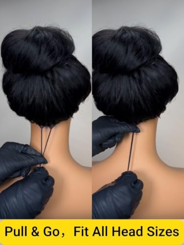 Image of Sunber Bye Bye Slip Ombre Brown Highlight Glueless Bob Wig Human Hair 7x5 Pre Cut Lace Front Loose Wave Drawstring Wig Blonde Face-Framing Highlights Pre Plucked Bleached Knots Ready to Go Wig 10Inch