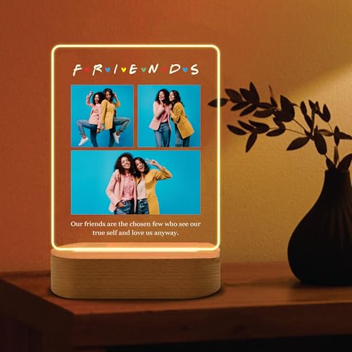 Image of Giftplease Customized LED Light Photo Frame for Friends | Personalized Lamp with Friendship Quote | Best Friend Gift for Birthday, Farewell, Friendship Day | Tabletop Frame 6x7.25 Inch FR 07