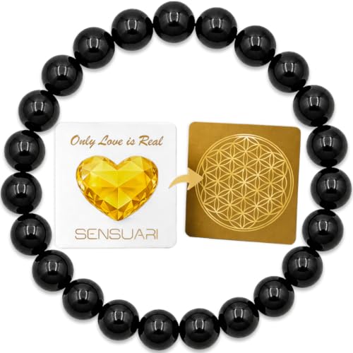 SENSUARI Bracelet Obsidienne Noire en Pierres Naturelles Rondes 8mm | Protection énergétique, Ancrage, Introspection | Fleur de Vie incluse | Guide Pratique & Méditation Offerts | Cadeau Bien-être