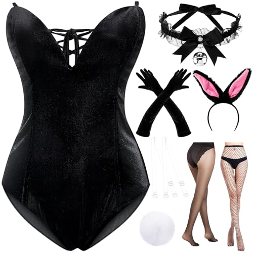 Chicingyou Women Bunny Costume Anime Cosplay Costume Halloween Cosplay Outfit Velvet Bodysuit Bunny Headband Stockings Set(M) by Chicingyou - Used condition - US$23.38