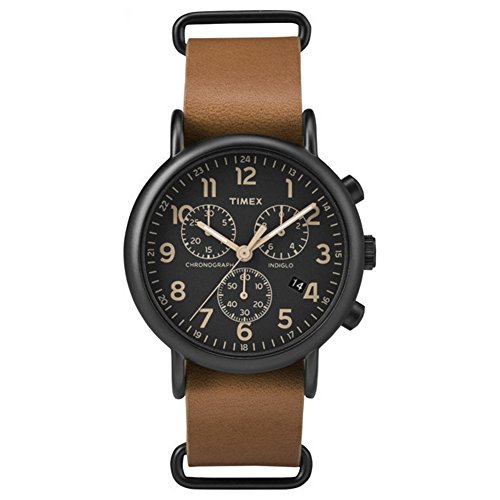 Timex Unisex Erwachsene Chronograph Quarz Uhr mit Leder Armband TW2P97500