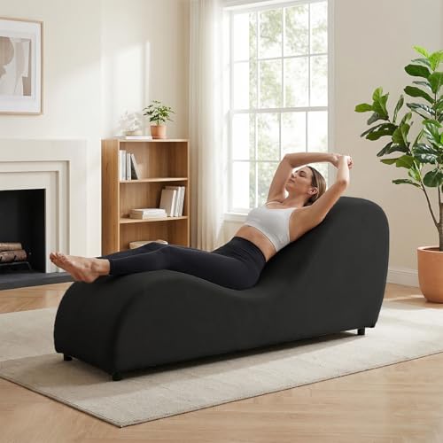 ijuice Yoga Chair for Adults, Curved Yoga Chaise Stretching, Exercising and Relaxing, Indoor Lounge Chaise for Living Room,Bedroom and Apartment - 61D x 18W x 28H Inch-Black