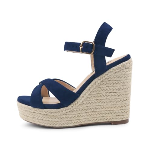 Image of JOY IN LOVE Womens Espadrilles Wedge Sandals Platform Heels Ankle Strap Open Toe Buckle Sandals