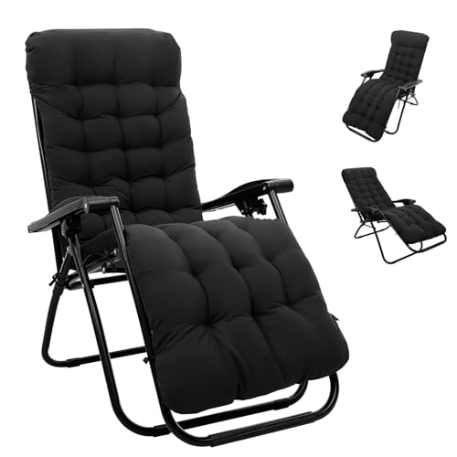 wawofun Sun Lounger Cushions Only, Garden Rocking Chair Replacement Cushion with Anti-Slip Ties and Top Hood, Garden Seat Pads Sunbed Cushion for Indoor Outdoor Patio Yard Beach Swing