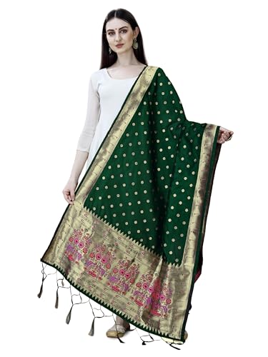 Image of DEVANGI Women's Woven Banarasi Silk Dupatta /Chunni For Women, Floral Print 1 Meter Wide and 2.3 Meter Length Printed Designer Dupatta /Chunni For Girls