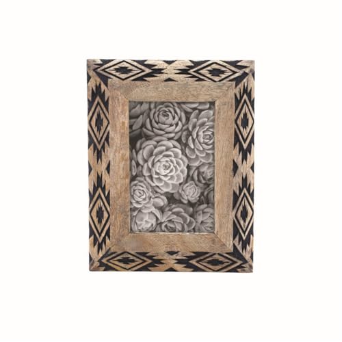 Foreside Home & Garden Natural Wood 4 x 6 inch Tribal Pattern Decorative Wood Picture Frame