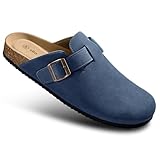 BULLIANT Women Clogs-Fleece-Lined Suede Mules Slippers Nurse Shoes Unisex-Memory Foam Arch Support Cork-Footbed(Cambridge Blue-8 Women/6 Men)