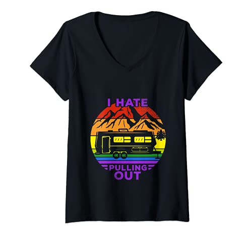 Mujer I Hate Pulling Out Retro Vintage RV Camper Funny Camping Camiseta Cuello V