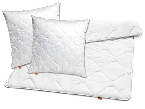 sleepling medium Bettdecke 200x200 Set mit 2X Kissen 80x80, Bettzeug und 2 Stück Kopfkissen, Ganzjahresdecke 200 x 200, Decke Made in EU, Ökotex, Waschbar 60 Grad, Steppdecke 100% Mikrofaser