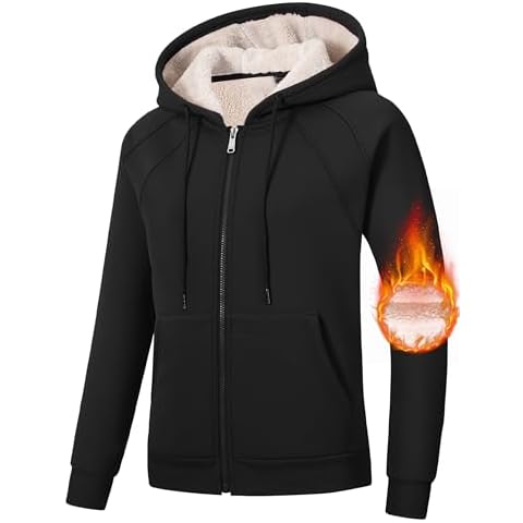 MoFiz Warm Winter Coat, Women's Fleece Zip Up Hoodie, Black, Medium Cover