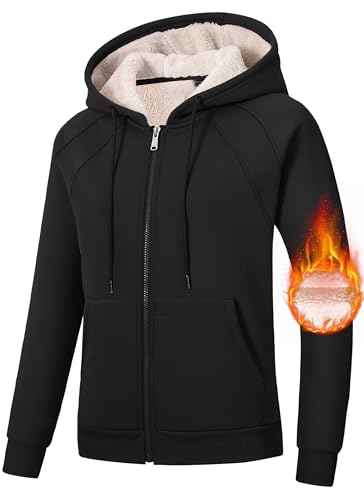 MoFiz Women's Fleece Zip Up Hoodie Warm and Cozy Sherpa Lined Sweatshirt Winter Hoodie Jackets for Women with Pockets