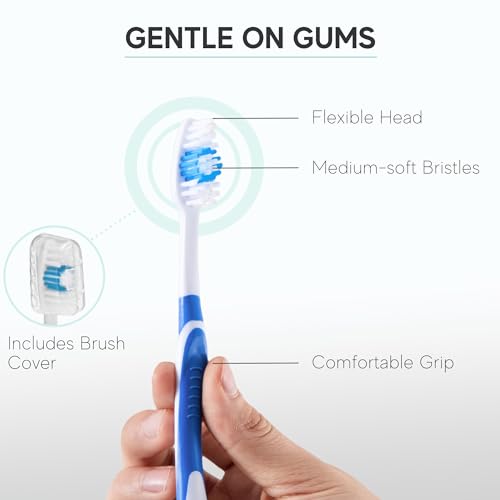 Großpackung Zahnbürsten mit Abdeckkappen, einzeln verpackt, Einweg-Reisezahnbürste, Vorteilsgröße, langlebig ab 3 Monaten, mittelweiche, manuelle Zahnbürstenborsten, 4 Farben (Rot, Grün, Blau, Rosa), – Bild 4