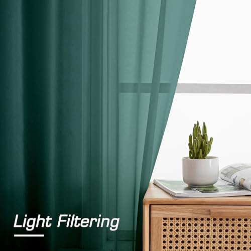 Image of OWENIE Sheer Curtains 63 inch Length 2 Panels Set, Light Weight Soft Solid Light Filtering Fimly Sheer Curtains for Bedroom Living Room, Rod Pocket Window Treatments, Hunter Green, 42Wx63L Inch