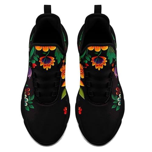 Women's Mexican Flower Running Shoes Vintage Floral Print Athletic Cushion Non Slip Sports Walking Sneaker Gym Tennis Shoes Mother's Gift4