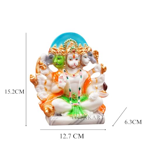 Image of Panchmukhi Hanuman Murti 6 inch Marble Dust Multicolour God Idol for Home Decor, Pooja Room,Temple,Vastu Statue,Gifting