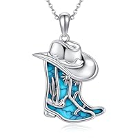 HUKKUN Western Cowboy Boot Necklace Sterling Silver Cowgirl Boot Pendant Necklace Western Jewellery Cowboy Gifts for Women