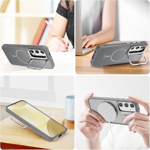 Image of DIZORO Samsung Galaxy A17 Case Compatible with Wireless Charging, with Camera Stand, Military Grade Drop Tested,Translucent Hard Back Soft Edge Back Cover (Titanium)