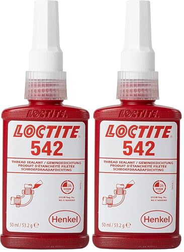 Image of LOCTITE 542, Medium Strength Industrial Adhesive for Thread Sealing, Universal Liquid Adhesive Thread Sealant for Hydraulic and Pneumatic Systems, 50ml (Pack of 2)