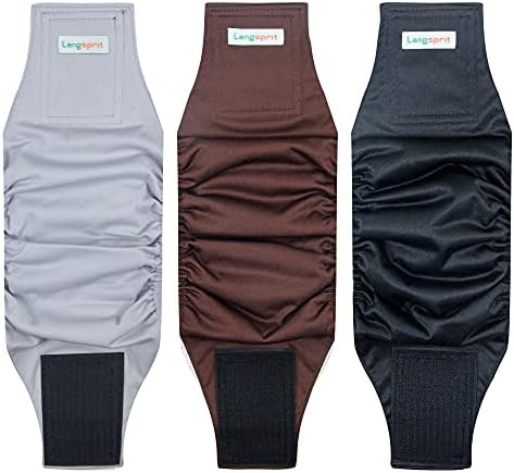 Langsprit Male Belly Bands for Dogs (Pack of 3) - High Absorbing Dog Wraps Male Washable - Reusable Male Dog Diapers (Black,Gray,Coffee, Small)