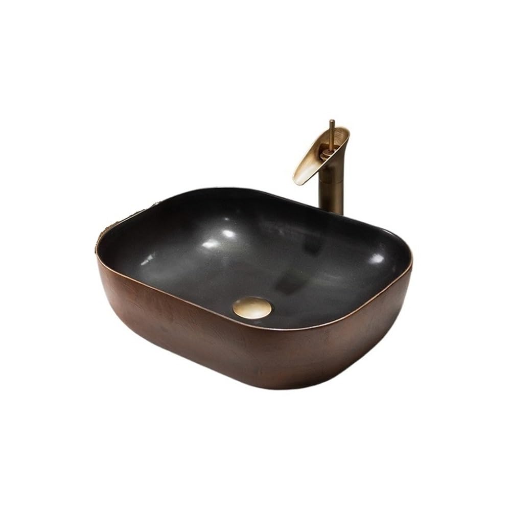 Lavabo de baño con luz retro creativa cerámica sobre encimera resistente para exterior
