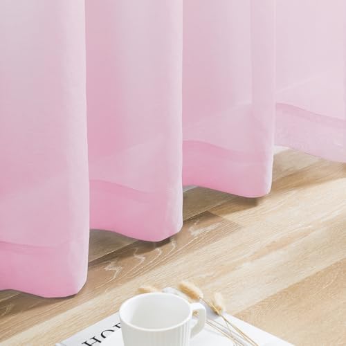 Image of MYSTIC-HOME Sheer Curtains Pink 95 Inches Long, Window Treatments Rod Pocket Drapes for Living Room, Bedroom, Semi Crinkle Voile Curtain Panels for Yard, Patio, Villa, Parlor, Set of 2, 52 inchx95 inch