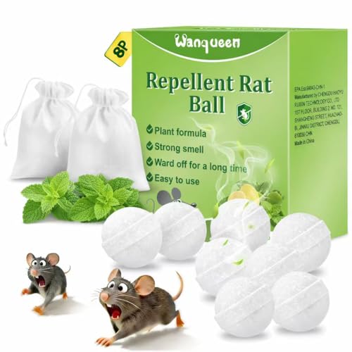 Wanqueen 8 Pack Mouse Rodent Repellent Balls, Peppermint Oil to Repel Mouse Traps & Rats, Long...