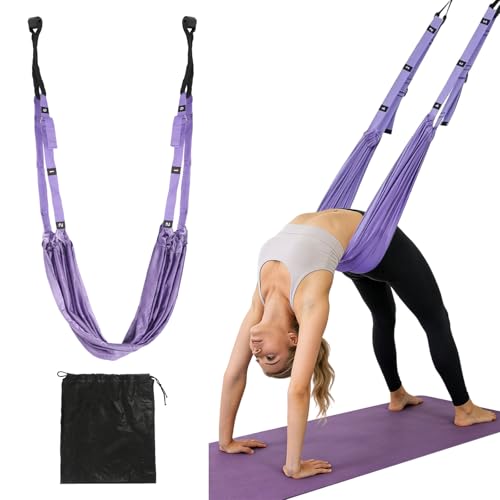 VUTYNKO Aerial Yogagurt Dehnungsband, Aerial Yoga Hängematte aus Polyester Baumwolle, Verstellbarer Yogagurt Beinstretcher zum Aufhängen Türrahmen für Reha Pilates Spagat Gymnastik