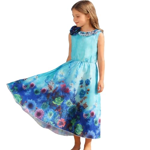 ToeJusty Girls Bohemian Chiffon Beach Maxi Dress Floral Print Cotton Lined Long Boho Dress for Girls 5-6Y